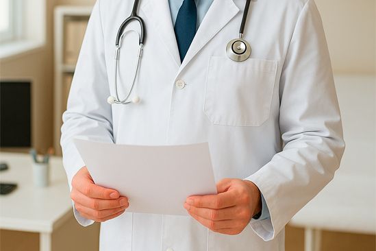 Врач стоит с результатом обследования